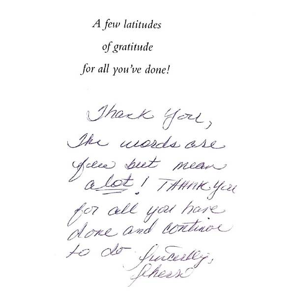 Third handwritten thank you card from a grateful client.